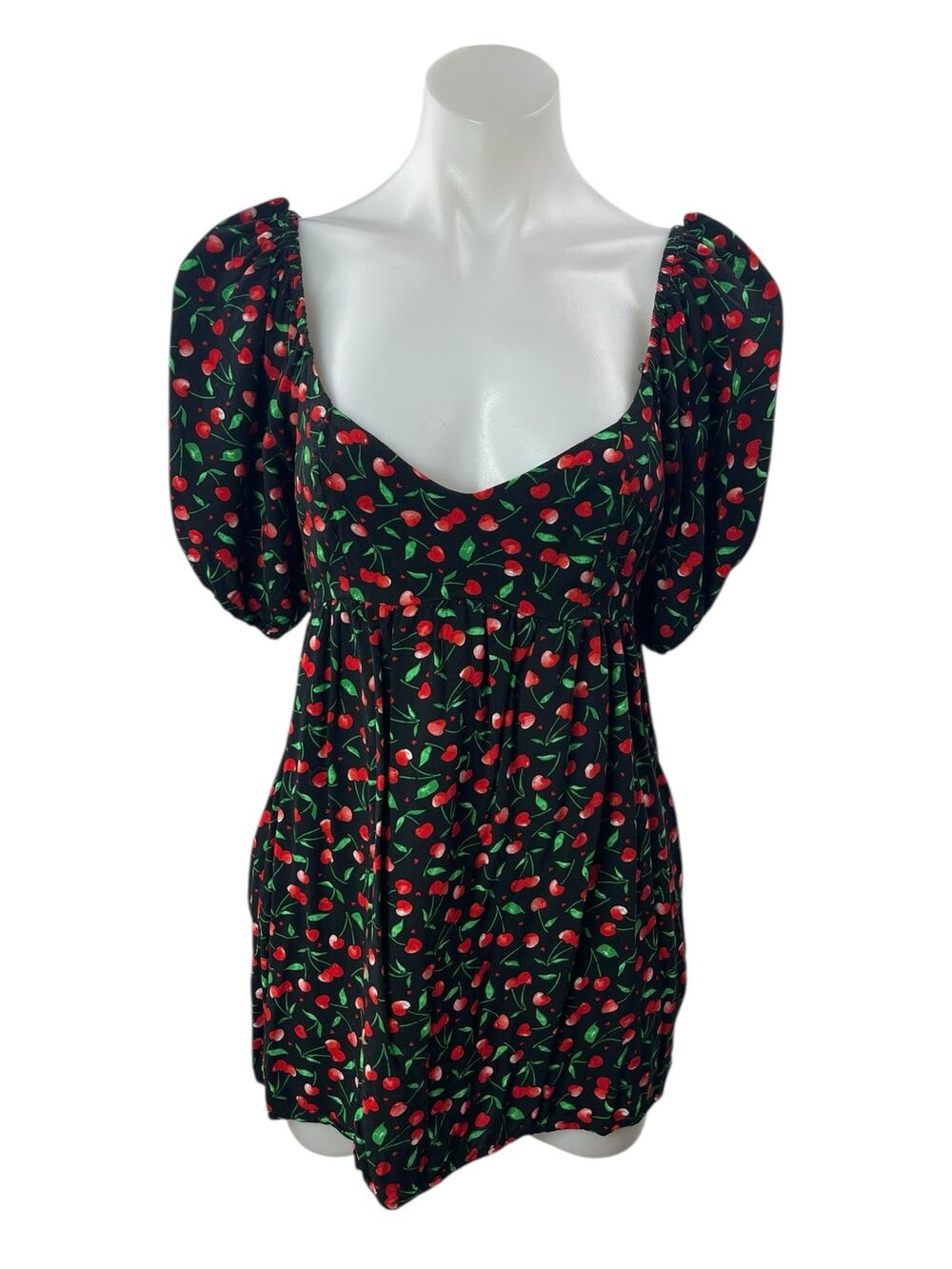 Miss Selfridge Black Cherry Short Puff Sleeve Sweetheart Babydoll Mini Dress 6